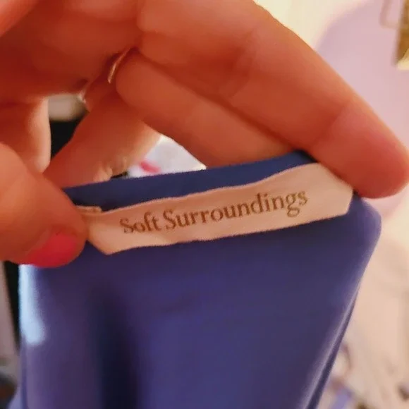 Soft Surroundings Tunic Top Flowy Long Sleeve Blue Blouse Womens Large Textured - Picture 3 of 5